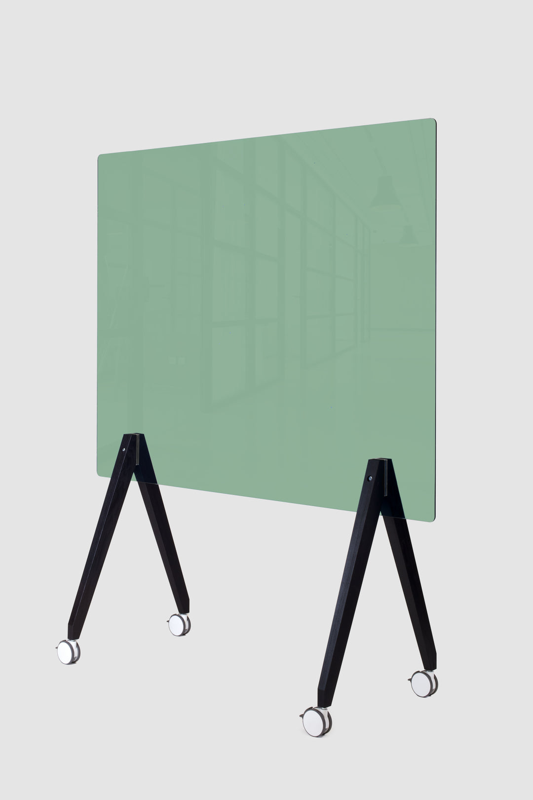 Mobile Trennwand aus transparentem Glas | 150 cm | grün getönt - roomours.de